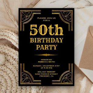 Gold Art Deco Great Gatsby Birthday Invitation
