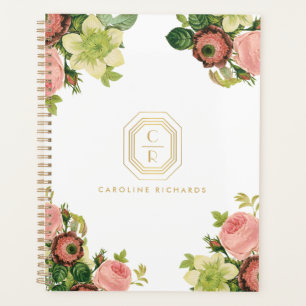 Gold Art Deco Monogram Vintage Florals Appointment Planner