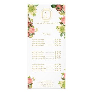 Gold Art Deco Monogram with Vintage Florals Rack Card