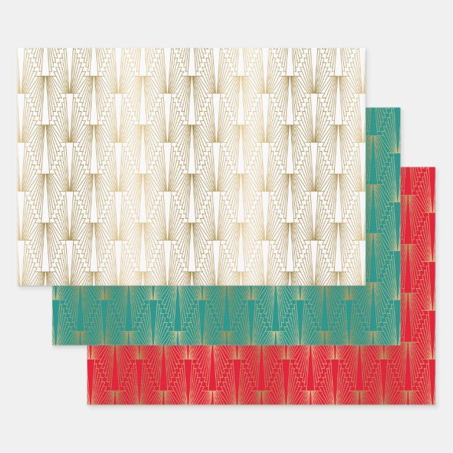 Gold art-deco pattern custom background wrapping paper sheet (Set)