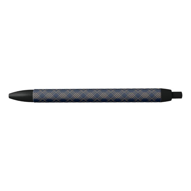 Gold art deco pattern on dark blue background black ink pen (Front)
