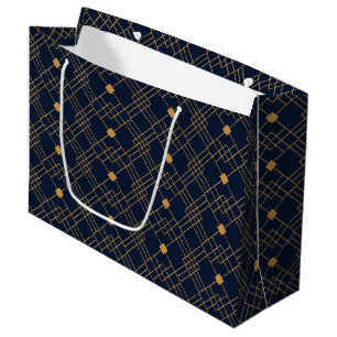 Gold art deco pattern on dark blue background  large gift bag