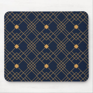Gold art deco pattern on dark blue background mouse mat