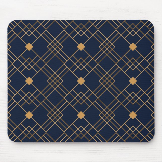 Gold art deco pattern on dark blue background mouse mat (Front)