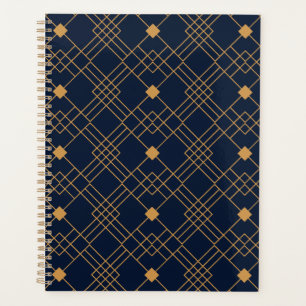 Gold art deco pattern on dark blue background planner