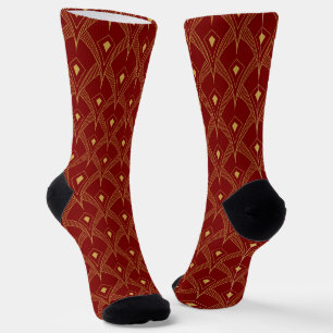 Gold Art Deco pattern on dark-red background Socks