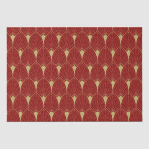 Gold Art Deco Pattern on Dark Red Background Tissue Paper
