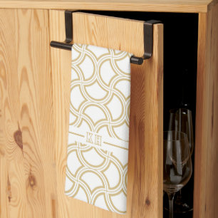 Gold Art Deco Pattern On White Tea Towel