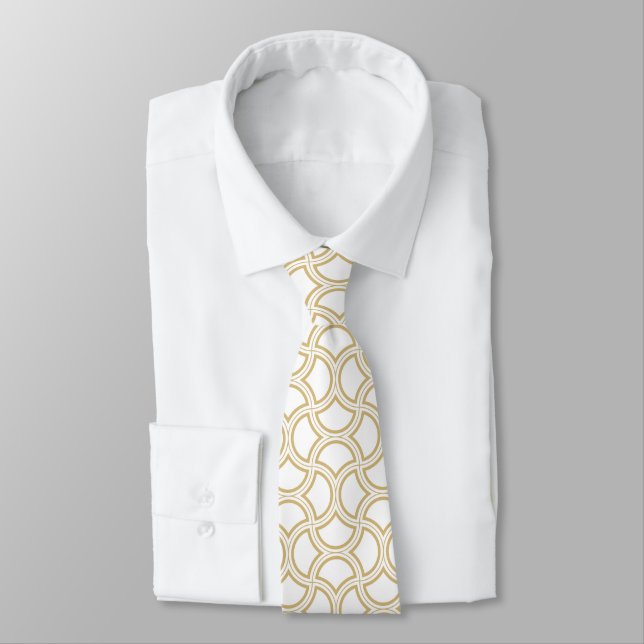 Gold Art Deco Pattern On White Tie (Tied)