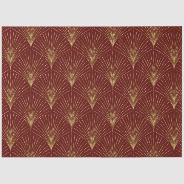 Gold Art-Deco Pattern Over Burgundy Background Tissue Paper (Front)