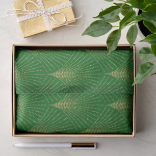 Gold Art-Deco Pattern Over GreenBackground Tissue Paper