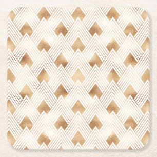 Gold Art Deco Pattern Square Paper Coaster