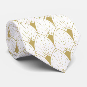 Gold Art Deco Pattern & White Background Tie