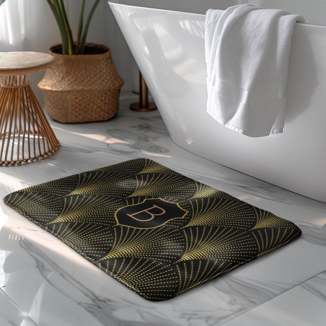 Gold Art-deco Pattern With Monogram Bath Mat (Creator Uploaded)