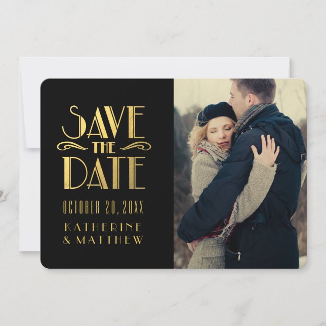 Gold Art Deco | Photo Save the Date Card (Front)