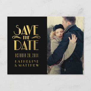 Gold Art Deco   Photo Save the Date Postcard