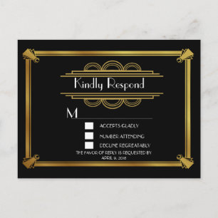 Gold Art Deco RSVP PostCard