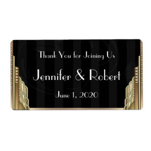 Gold Art Deco Stripe Water Bottle Label
