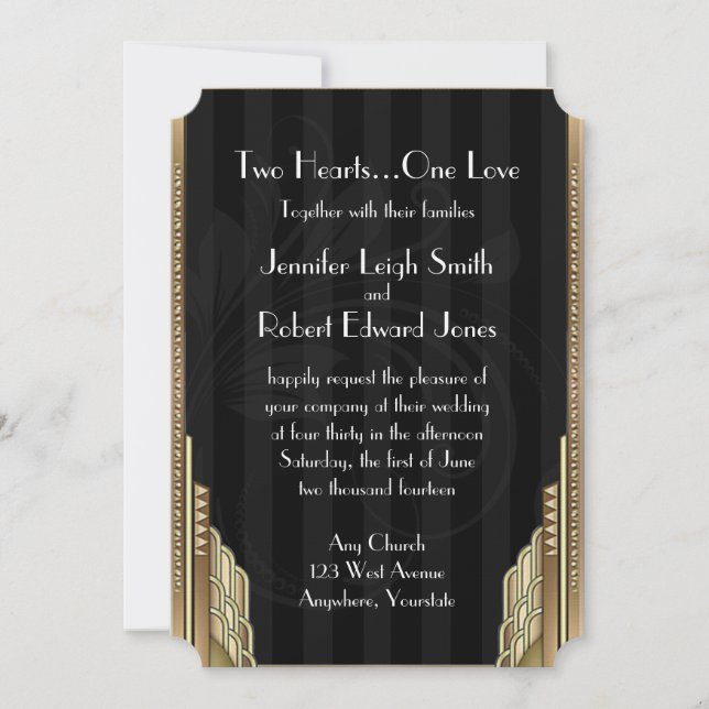 Gold Art Deco Stripe Wedding Invitation (Front)