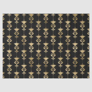 Gold Art Deco Style Flowers on Black Decoupage Tissue Paper