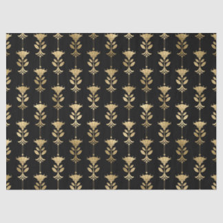 Gold Art Deco Style Flowers on Black Decoupage Tissue Paper