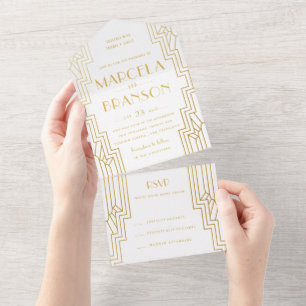 Gold Art Deco Wedding All In One Invitation