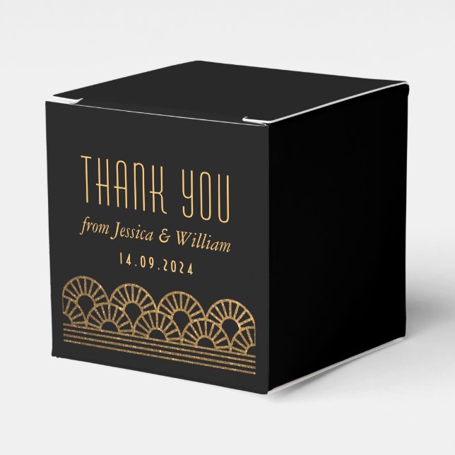 Gold Art Deco Wedding Reception Guest Favour Box (Front Side)