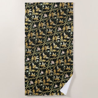 Gold Art Nouveau Bees Beach Towel
