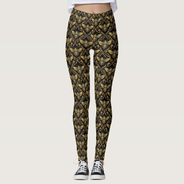 Gold Art Nouveau Bees Leggings (Front)
