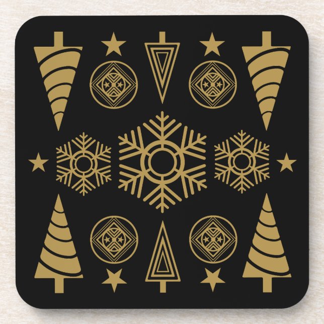 Gold Art Nouveau Christmas Decorative Coaster (Front)