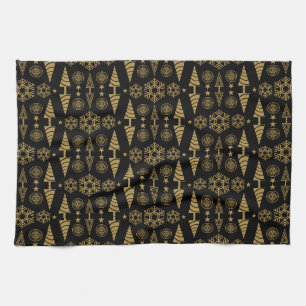 Gold Art Nouveau Christmas Decorative Tea Towel