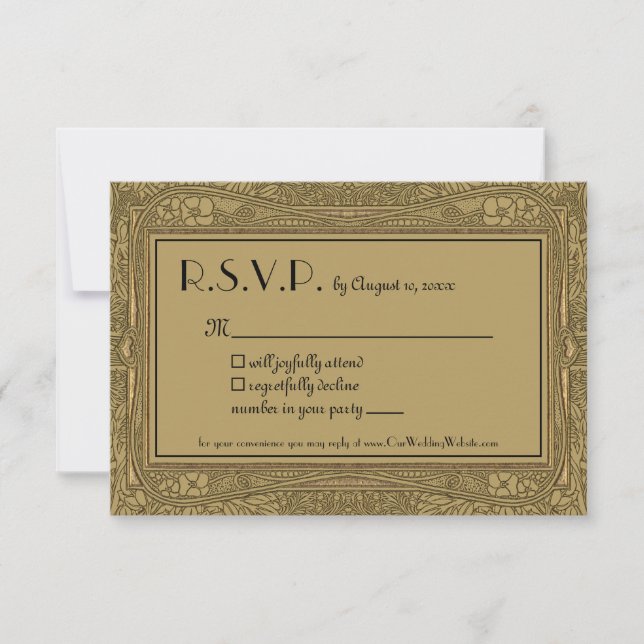 Gold Art Nouveau Elegant Wedding  RSVP Card (Front)