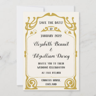 Gold Art Nouveau Modern Style Wedding Invitation
