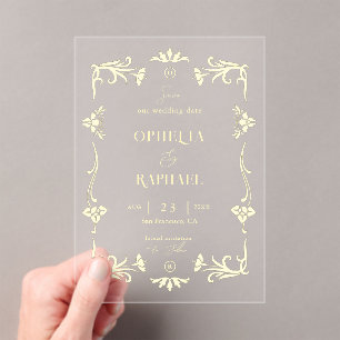Gold Art Nouveau Transparent Wedding Save the Date Acrylic Invitations