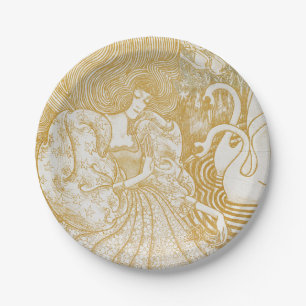 Gold Art Nouveau Vintage Woman Drawing Vintage Aes Paper Plate