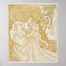 Gold Art Nouveau Vintage Woman Drawing Vintage Aes