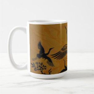Gold Asian Cranes Art Mug