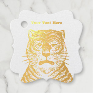 Gold Asian Striped Tiger Fierce Face Favour Tags