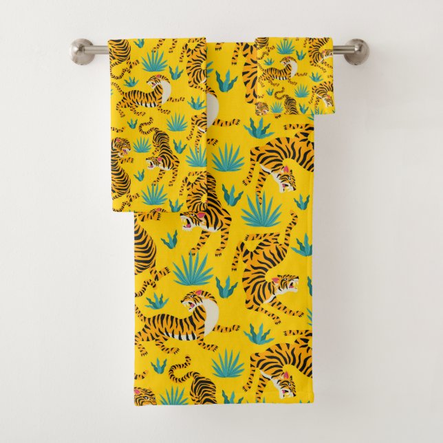 Gold Asian Tiger Pattern Bath Towel Set (Insitu)