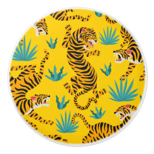 Gold Asian Tiger Pattern Ceramic Knob