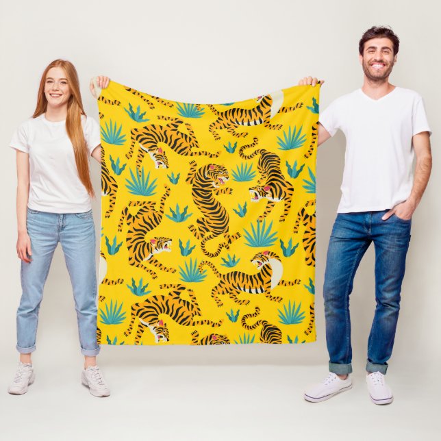 Gold Asian Tiger Pattern Fleece Blanket (In Situ)