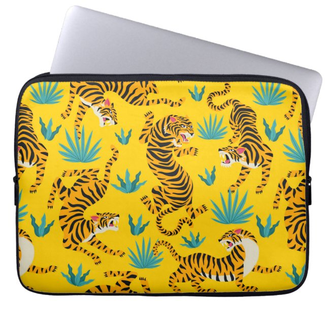 Gold Asian Tiger Pattern Laptop Sleeve (Front)