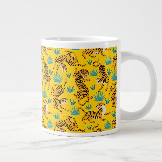 Gold Asian Tiger Pattern Large Coffee Mug (Right)