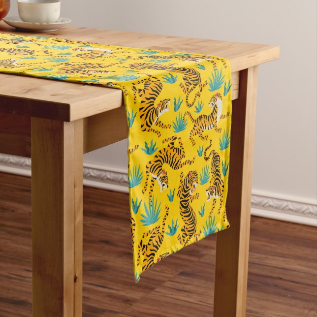 Gold Asian Tiger Pattern Medium Table Runner (In Situ)