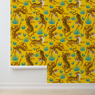 Gold Asian Tiger Pattern Wallpaper