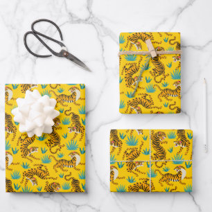 Gold Asian Tiger Pattern Wrapping Paper Sheet