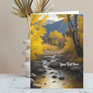 Gold Aspen Trees Rocky Stream Painting 2 Your Text Announcement