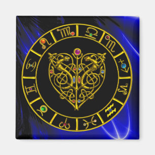 GOLD ASTRAL HEART,Zodiac Signs,Astrology Chart Magnet