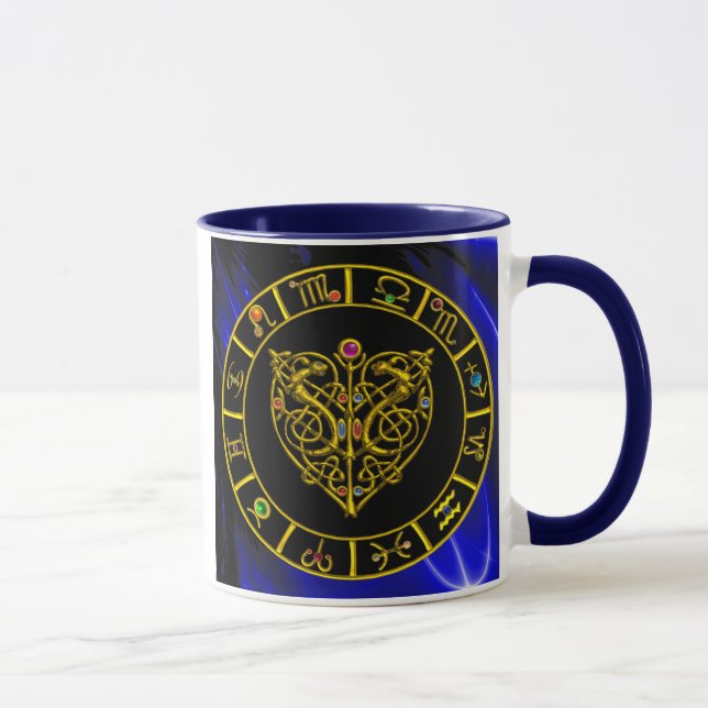 GOLD ASTRAL HEART,Zodiac Signs,Astrology Chart Mug (Right)