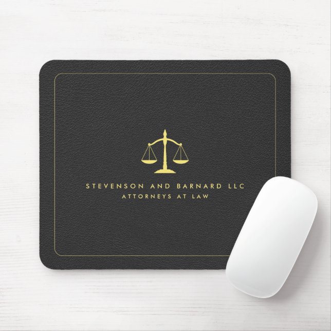 Gold Attorney Justice Scale Logo Black Leather Mouse Mat (With Mouse)